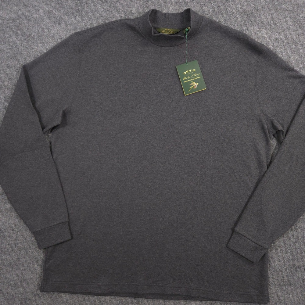 Orvis Signature Collection Shirt Mens XL Dark Gray Mock Neck Long Sleeve NEW